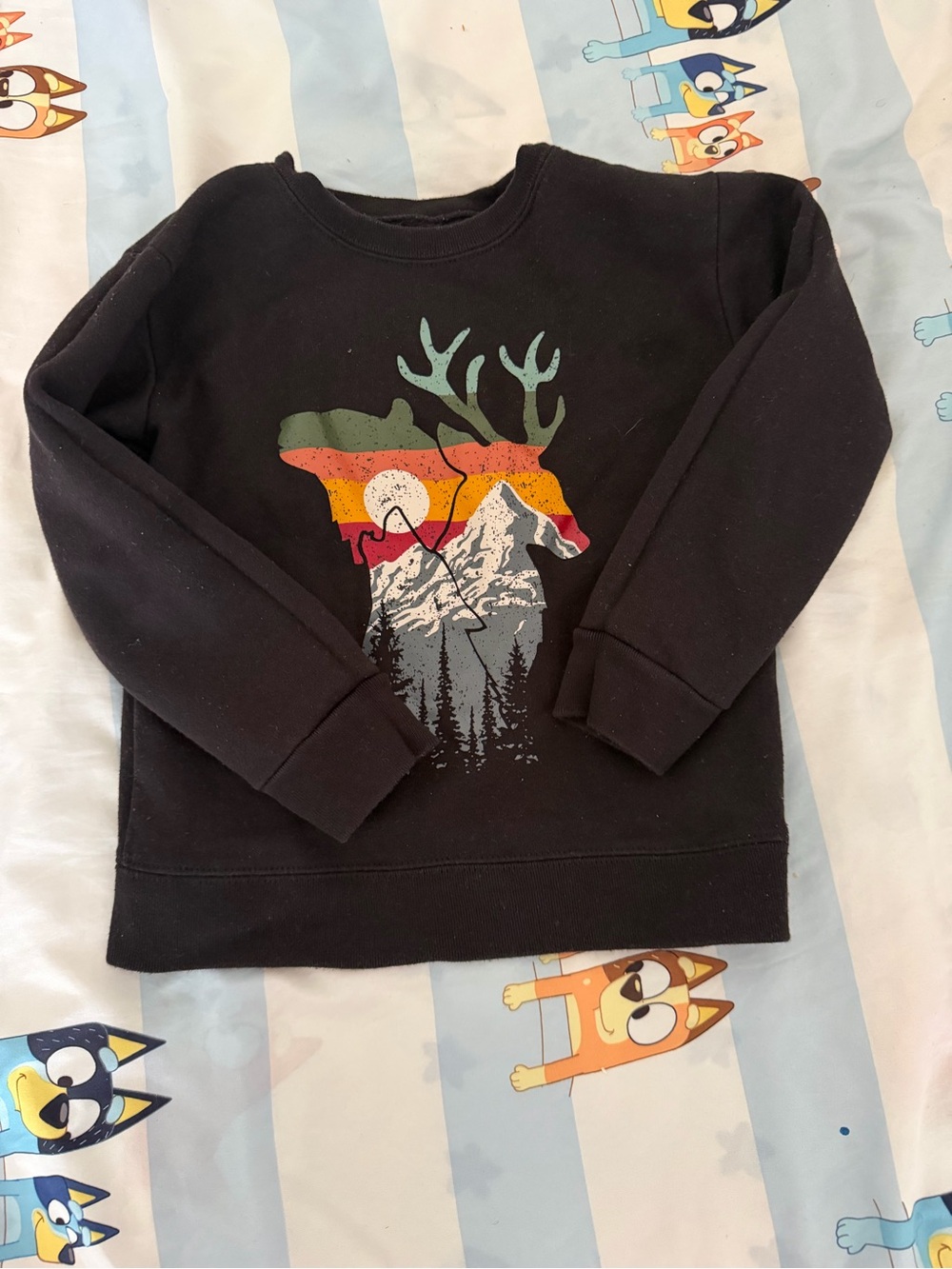 Garanimals Black Sweatshirt with Deer and Mountain Graphic
